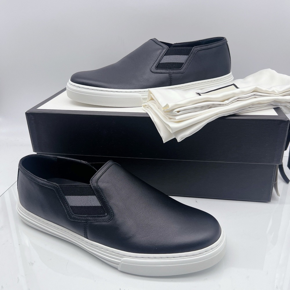 Gucci Signature Web Sneakers Loafers Black Leather Slip On UK 8 US 8.5 - Picture 2 of 14